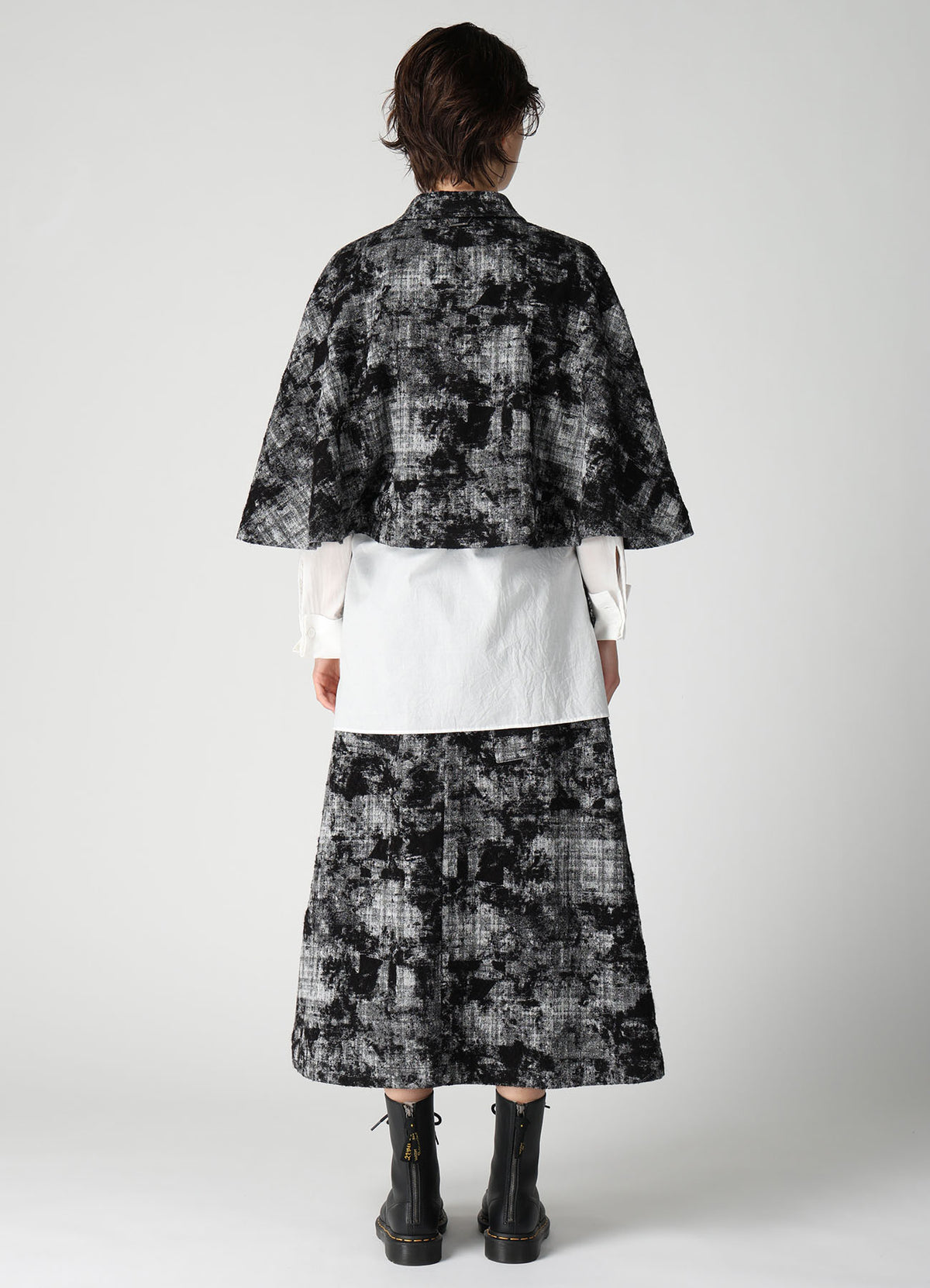 MOHAIR FADED PLAID JACQUARD TAILORED CAPE