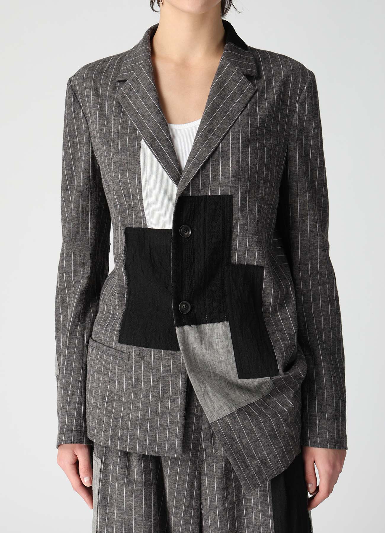 STRIPE PATCHWORK SIDE DROP JACKET