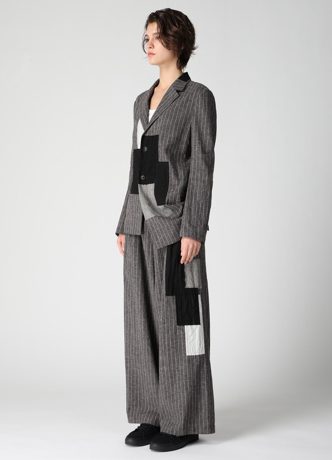 STRIPE PATCHWORK SIDE DROP JACKET