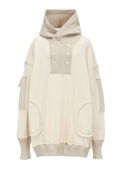 WAFFLE HOODED PULLOVER