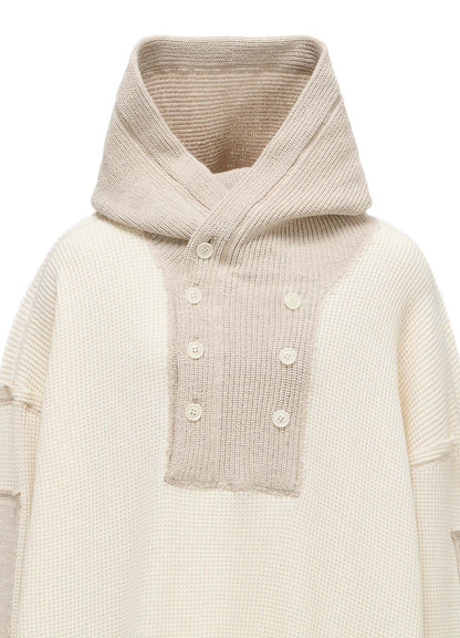 WAFFLE HOODED PULLOVER
