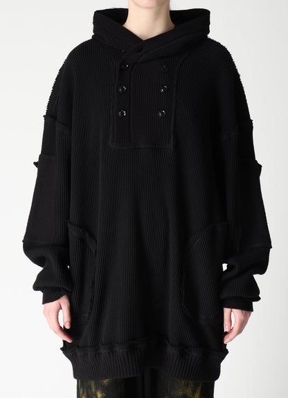 WAFFLE HOODED PULLOVER