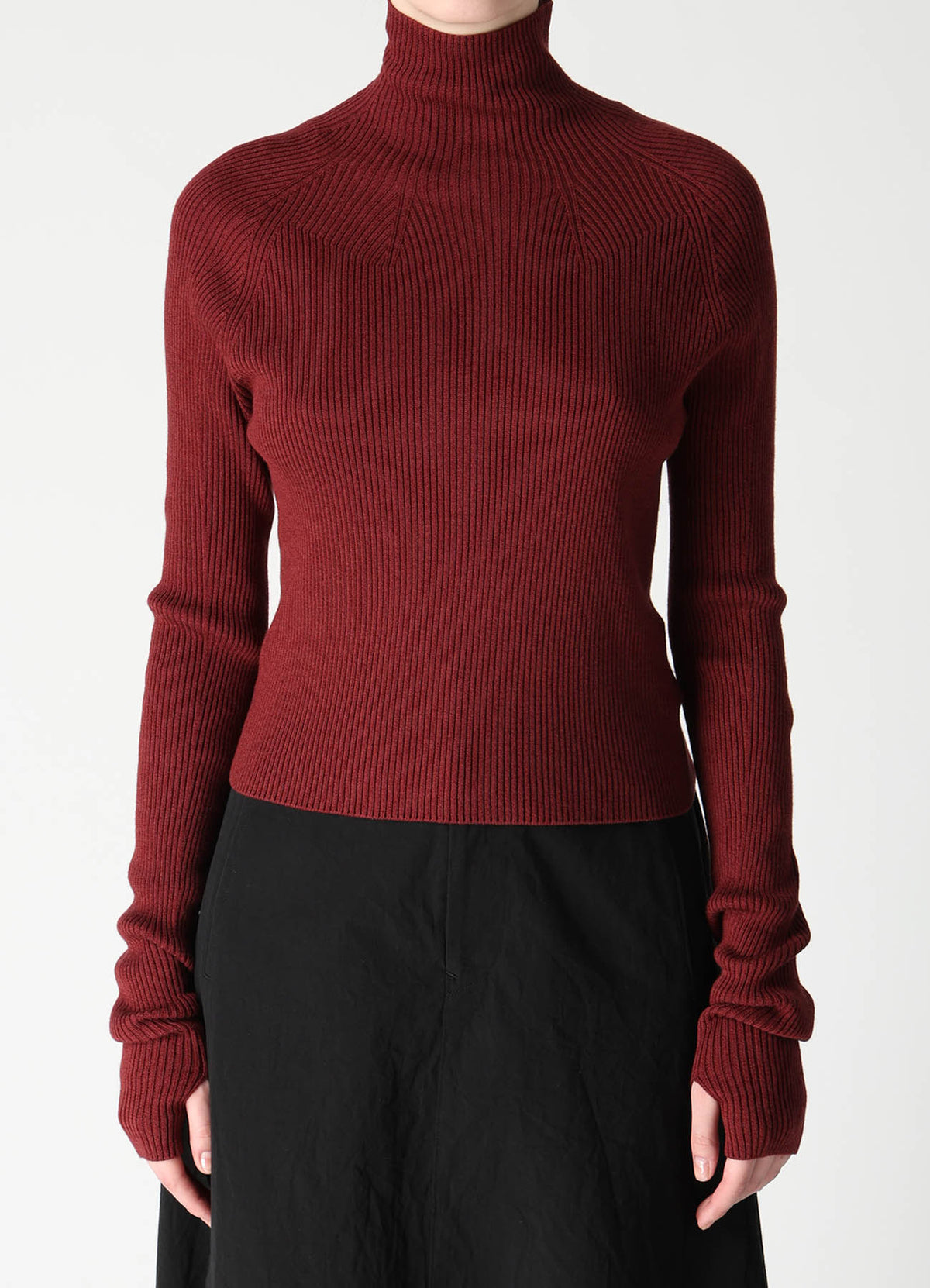 COTTON BLEND HIGH NECK CROPPED RIB KNIT