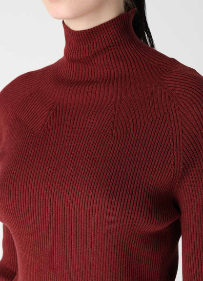 COTTON BLEND HIGH NECK CROPPED RIB KNIT