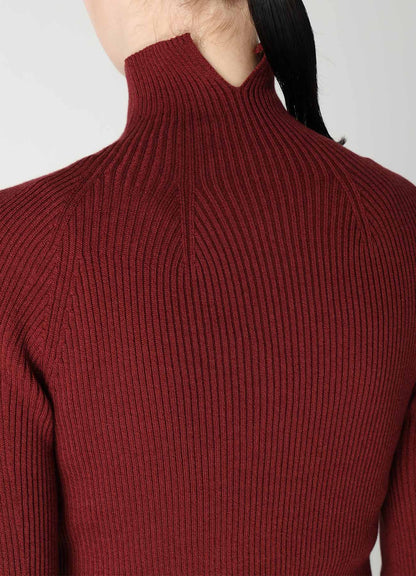 COTTON BLEND HIGH NECK CROPPED RIB KNIT