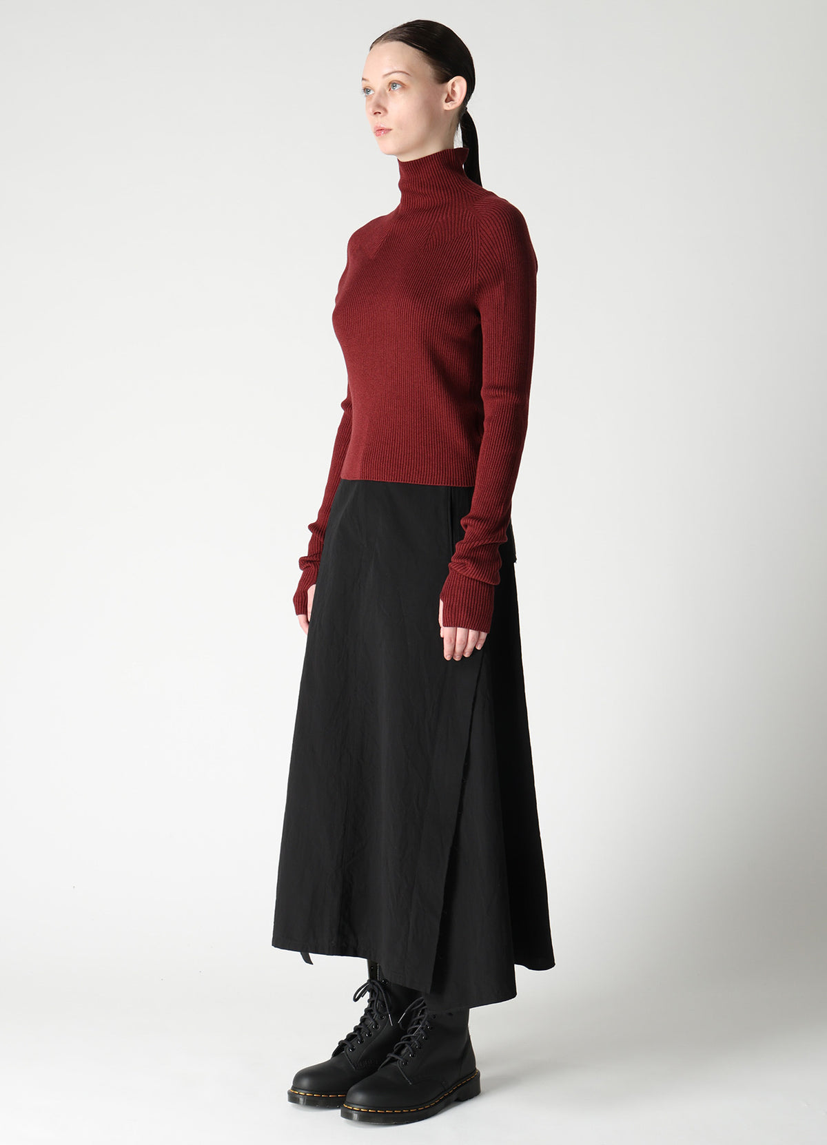 COTTON BLEND HIGH NECK CROPPED RIB KNIT