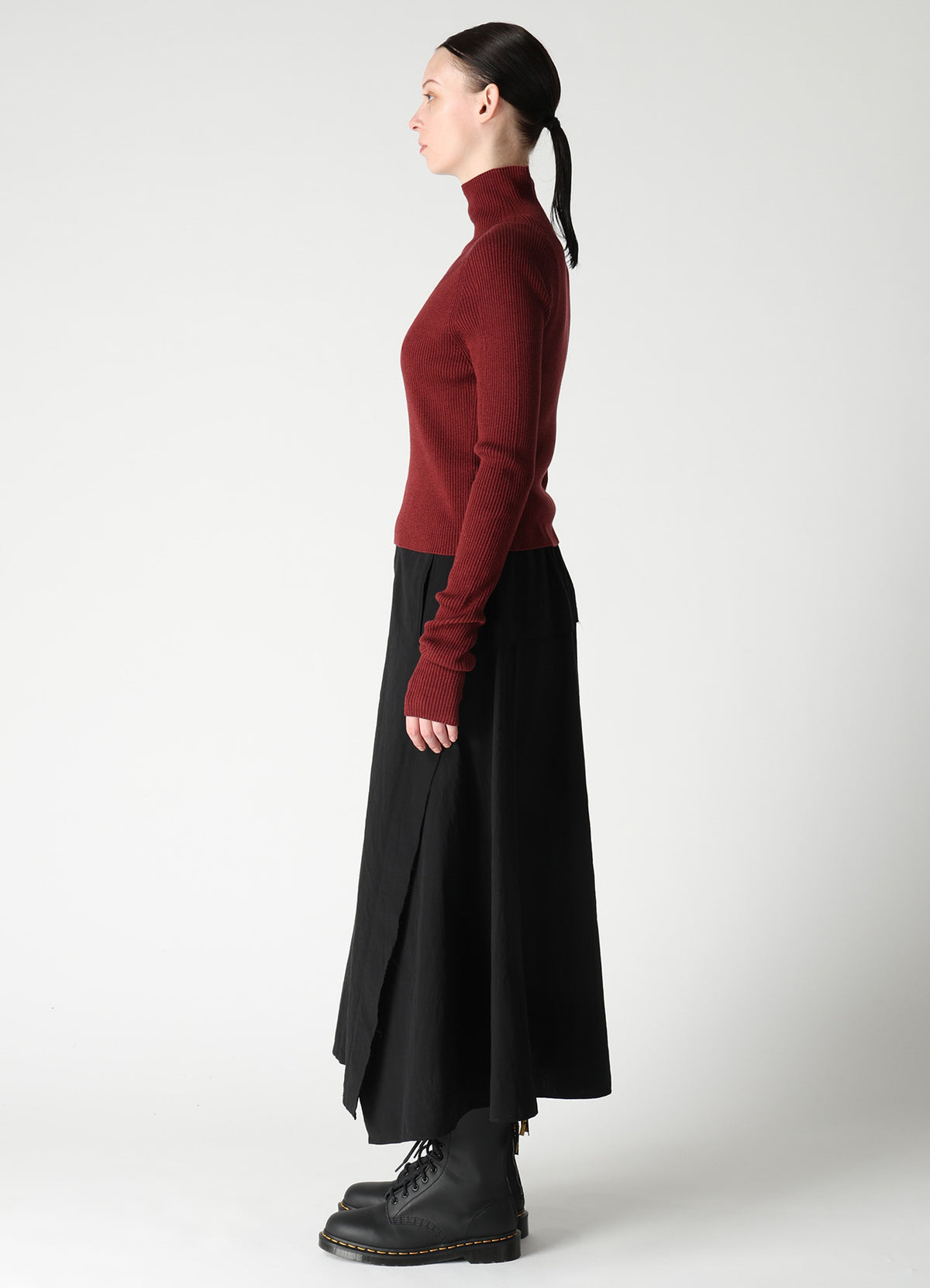 COTTON BLEND HIGH NECK CROPPED RIB KNIT