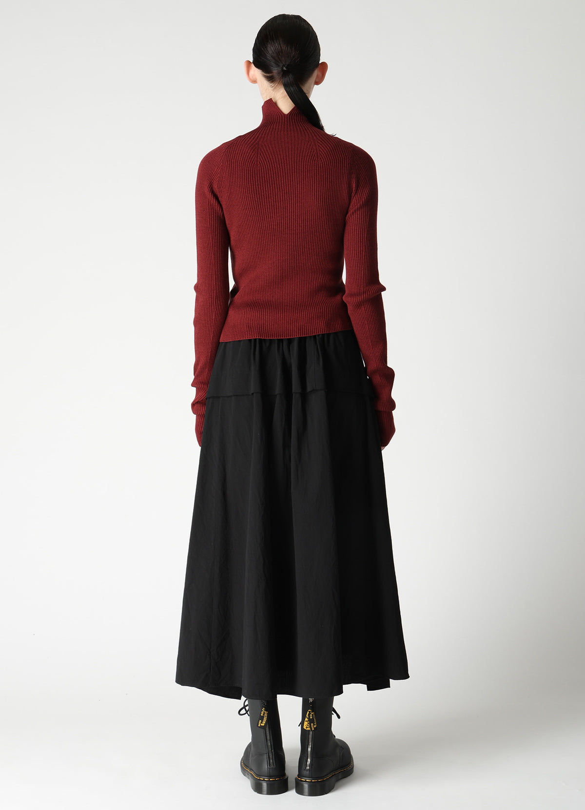 COTTON BLEND HIGH NECK CROPPED RIB KNIT