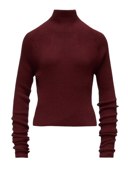 COTTON BLEND HIGH NECK CROPPED RIB KNIT