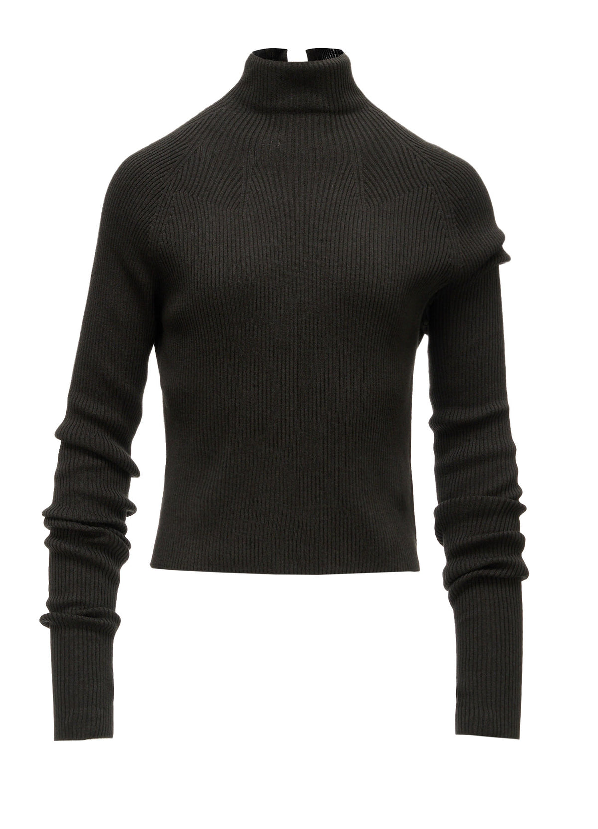 COTTON BLEND HIGH NECK CROPPED RIB KNIT