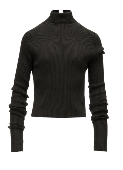 COTTON BLEND HIGH NECK CROPPED RIB KNIT