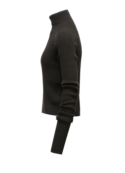 COTTON BLEND HIGH NECK CROPPED RIB KNIT