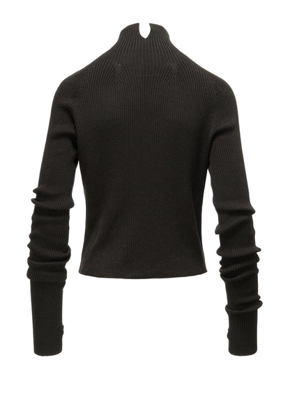 COTTON BLEND HIGH NECK CROPPED RIB KNIT