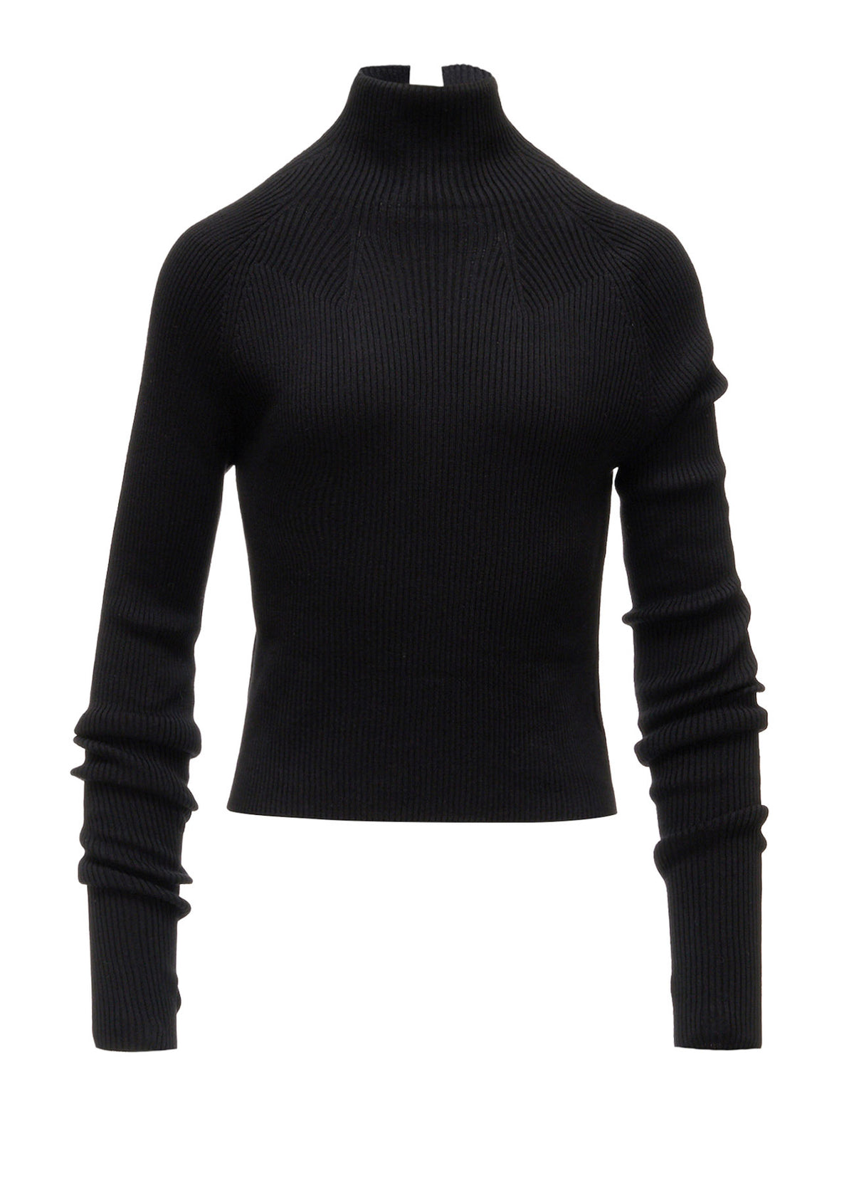 COTTON BLEND HIGH NECK CROPPED RIB KNIT