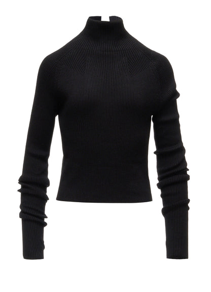 COTTON BLEND HIGH NECK CROPPED RIB KNIT