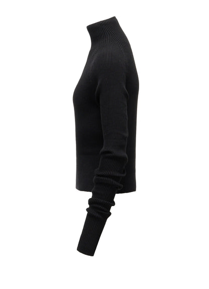 COTTON BLEND HIGH NECK CROPPED RIB KNIT