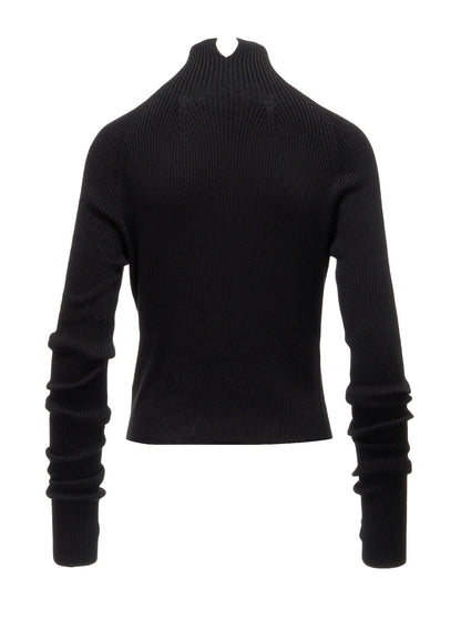 COTTON BLEND HIGH NECK CROPPED RIB KNIT