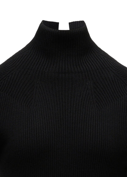 COTTON BLEND HIGH NECK CROPPED RIB KNIT