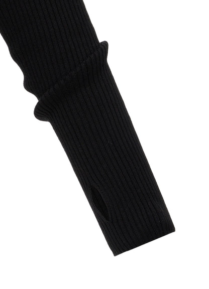 COTTON BLEND HIGH NECK CROPPED RIB KNIT