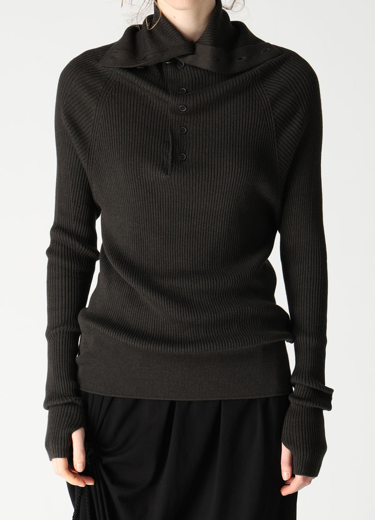 COTTON BLEND HIGH NECK RIB KNIT