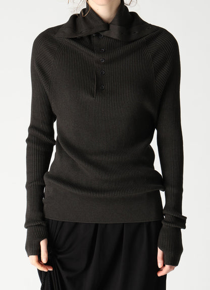 COTTON BLEND HIGH NECK RIB KNIT
