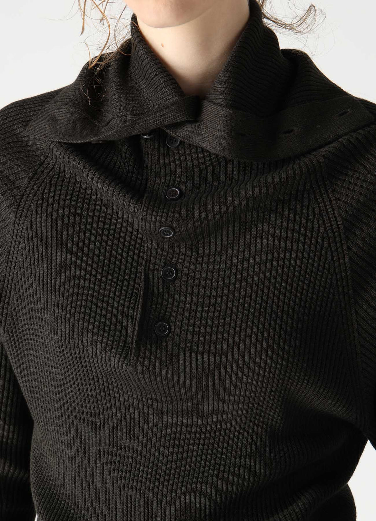 COTTON BLEND HIGH NECK RIB KNIT