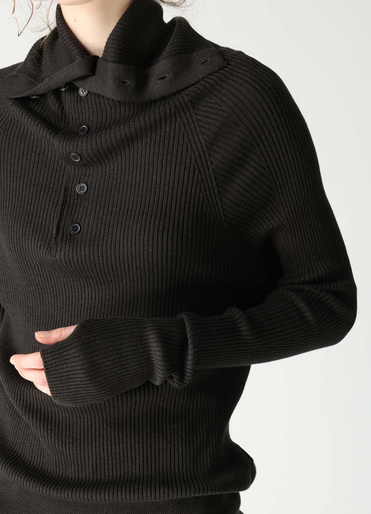 COTTON BLEND HIGH NECK RIB KNIT