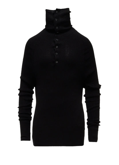 COTTON BLEND HIGH NECK RIB KNIT