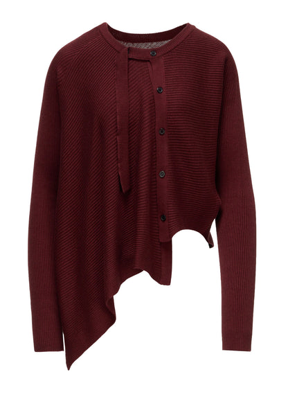 COTTON BLEND CROPPED ASYMMETRIC RIB KNIT