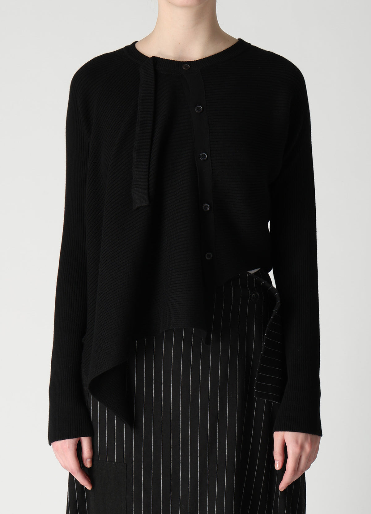 COTTON BLEND CROPPED ASYMMETRIC RIB KNIT