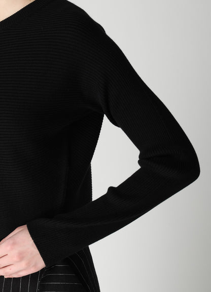 COTTON BLEND CROPPED ASYMMETRIC RIB KNIT