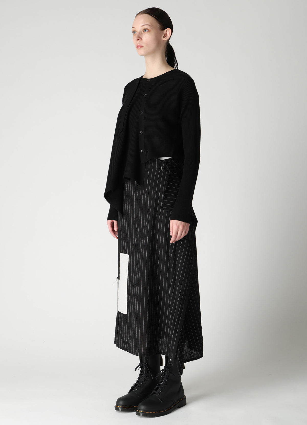 COTTON BLEND CROPPED ASYMMETRIC RIB KNIT