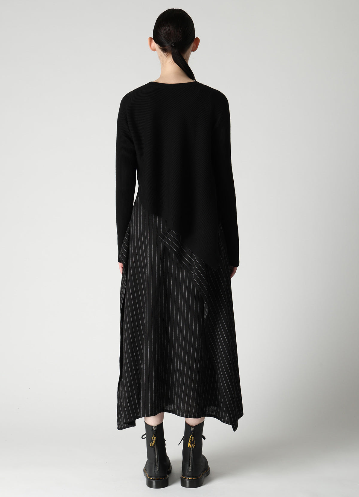 COTTON BLEND CROPPED ASYMMETRIC RIB KNIT