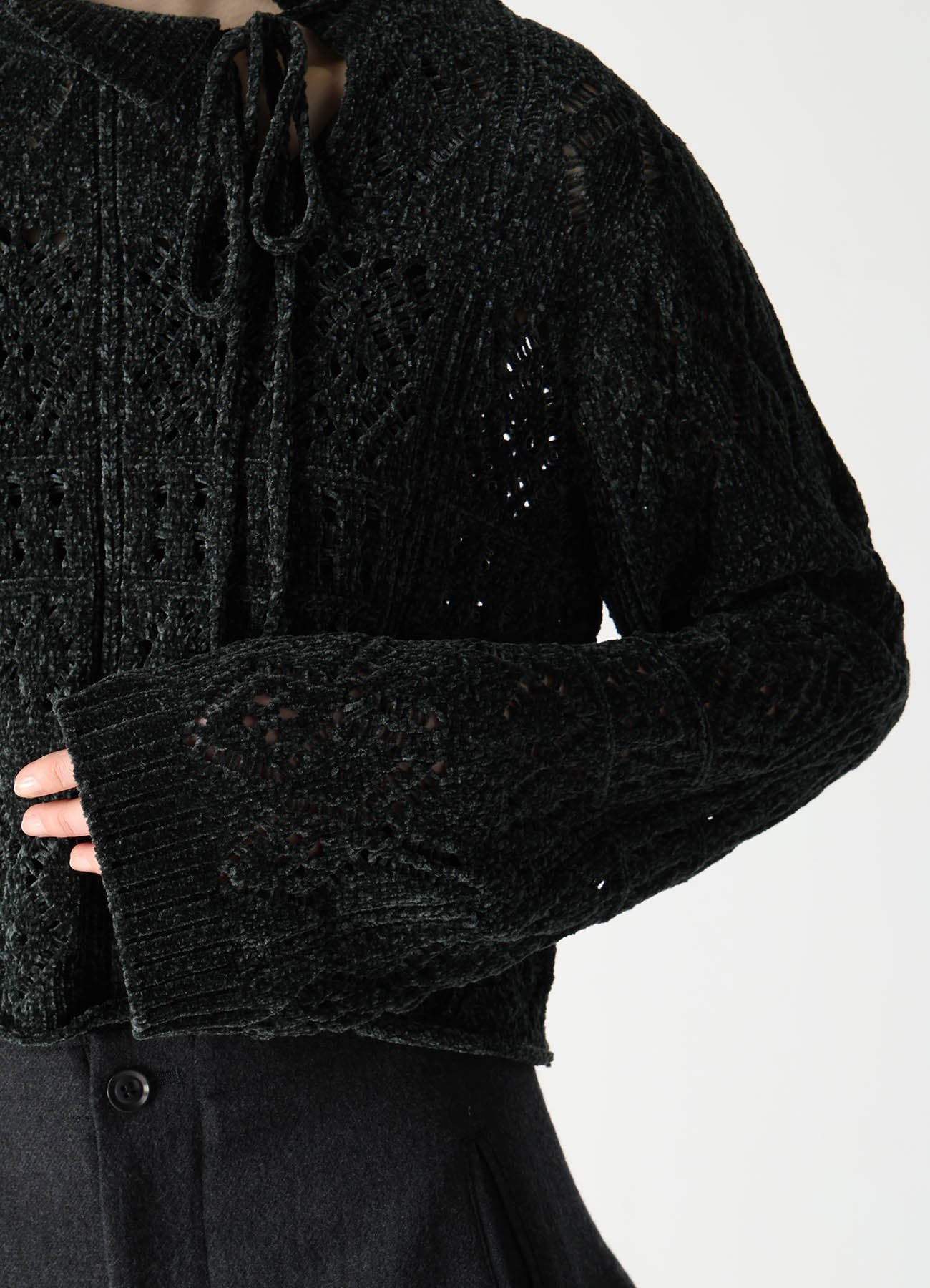 CHENILLE OPENWORK SHORT PULLOVER