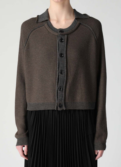JERSEY PLATING ROUND NECK CARDIGAN