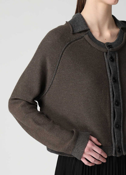 JERSEY PLATING ROUND NECK CARDIGAN
