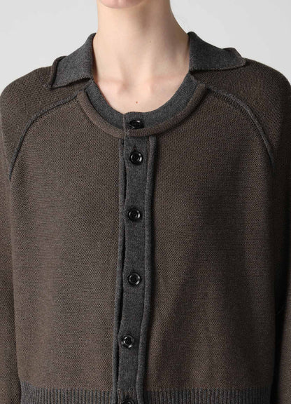 JERSEY PLATING ROUND NECK CARDIGAN