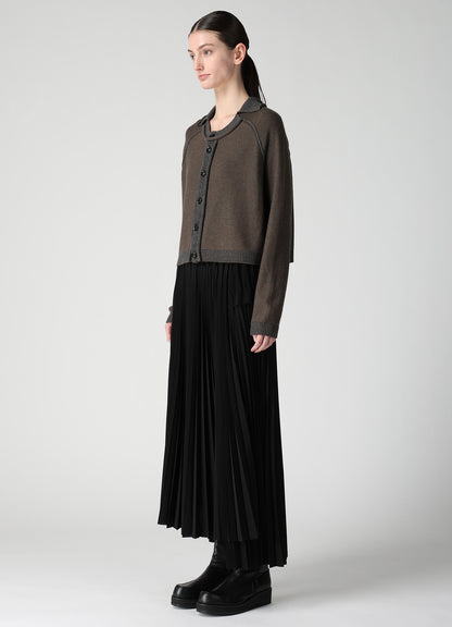 JERSEY PLATING ROUND NECK CARDIGAN