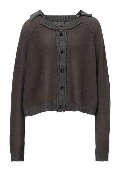 JERSEY PLATING ROUND NECK CARDIGAN
