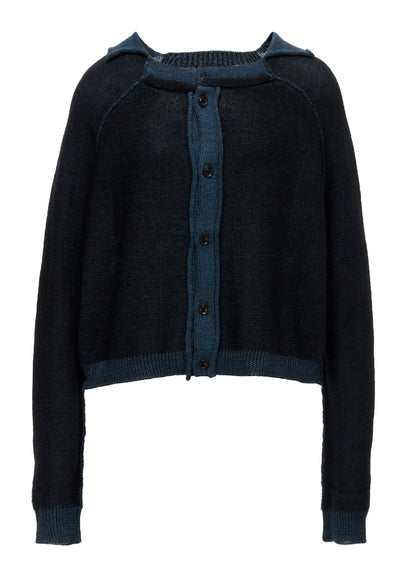 JERSEY PLATING ROUND NECK CARDIGAN