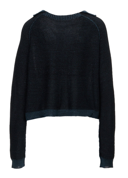 JERSEY PLATING ROUND NECK CARDIGAN