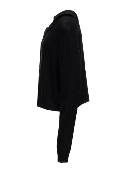 JERSEY PLATING ROUND NECK CARDIGAN