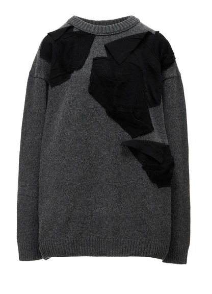 7G JERSEY PATCH APPLIQUE KNIT PULLOVER