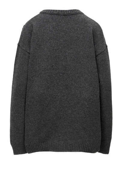 7G JERSEY PATCH APPLIQUE KNIT PULLOVER