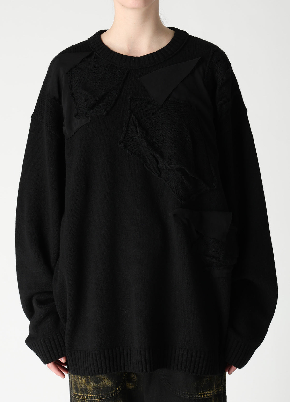 7G JERSEY PATCH APPLIQUE KNIT PULLOVER