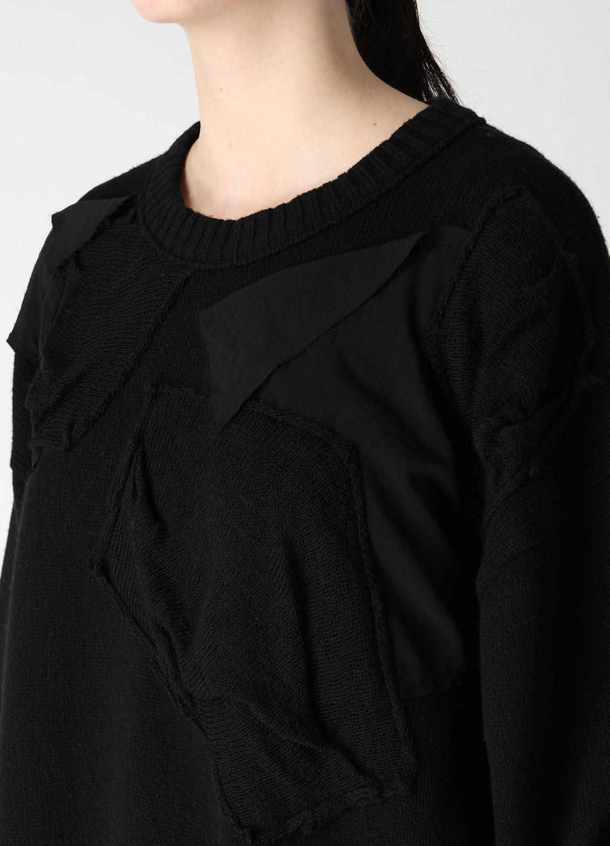7G JERSEY PATCH APPLIQUE KNIT PULLOVER