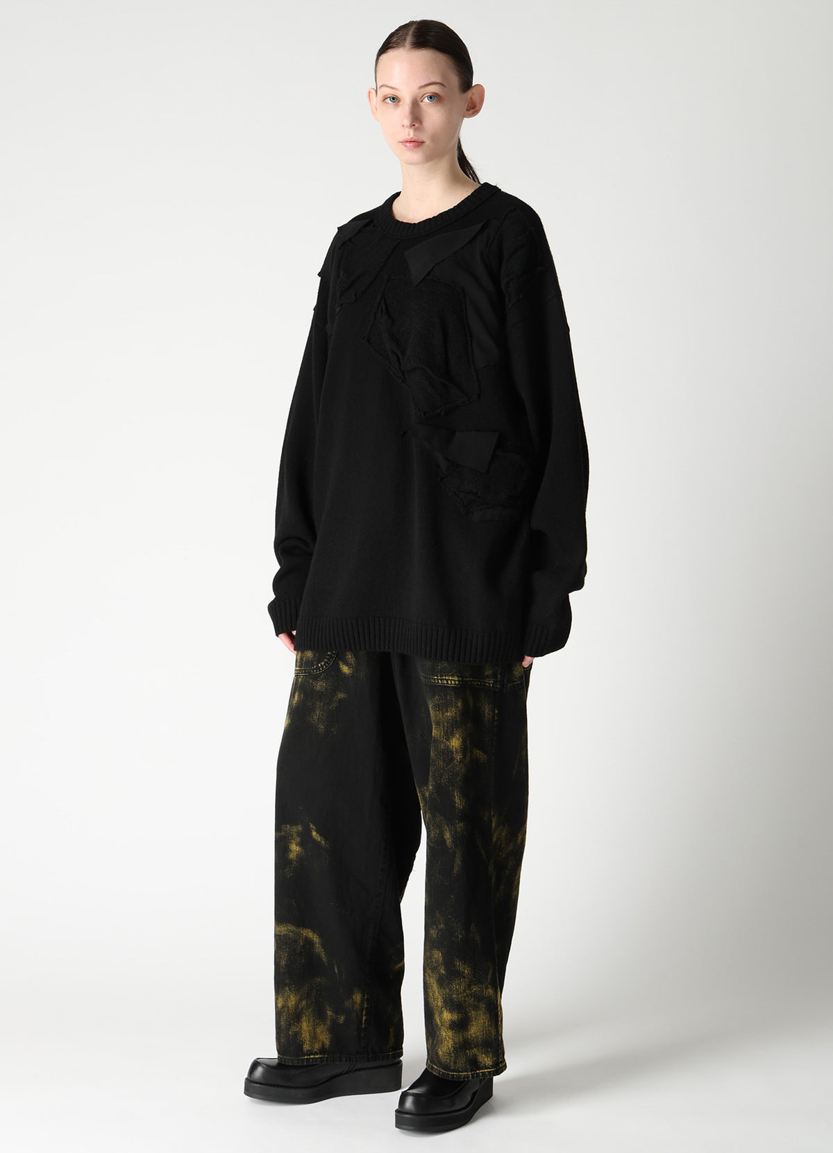 7G JERSEY PATCH APPLIQUE KNIT PULLOVER