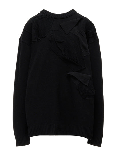 7G JERSEY PATCH APPLIQUE KNIT PULLOVER