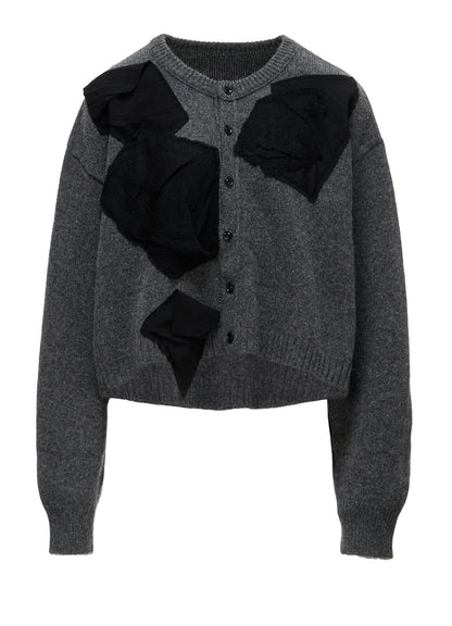 7G JERSEY PATCH APPLIQUE KNIT CARDIGAN