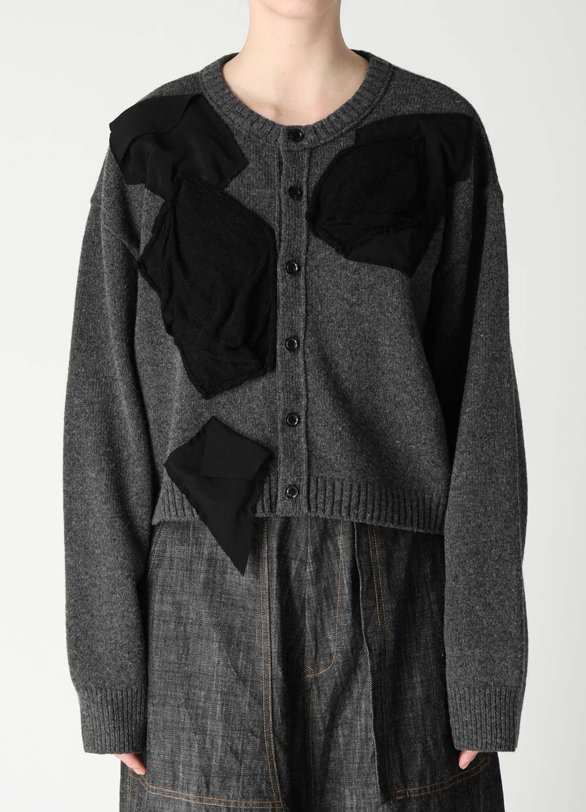 7G JERSEY PATCH APPLIQUE KNIT CARDIGAN